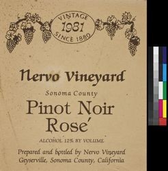 Nervo Vineyard Sonoma County pinot noir ros : alcohol 12% by volume