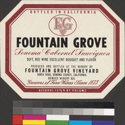 Fountain Grove Sonoma cabernet sauvignon : soft, red wine, excellent bouquet and flavor