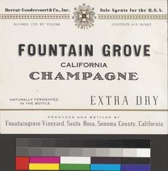 Fountain Grove California Champagne : extra dry wine