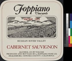 Foppiano Vineyards vintage 1972 Russian River Valley cabernet sauvignon : alcohol 12% by volume