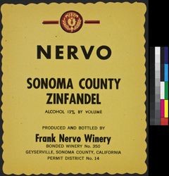 Nervo Sonoma County zinfandel : alcohol 13% by volume