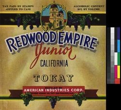 Redwood Empire Junior California tokay : tax paid by stamps affixed to case ; alcoholic content 20% by volume