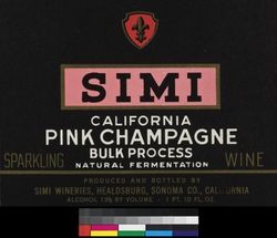Simi California pink Champagne : sparkling wine ; bulk process ; natural fermentation ; alcohol 13% by volume