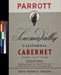 Parrott Sonoma Valley California cabernet : alcohol 12% by volume