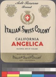 Italian Swiss Colony California angelica : Asti Reserve brand : alchohol 20% by volume