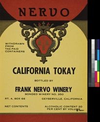 Nervo California tokay : alcoholic content 20 per cent by volume ; withdrawn from tax paid containers