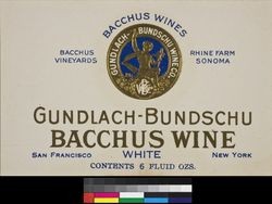 Bacchus Wines Gundlach-Bundschu Bacchus wine white : Bacchus Vineyards, Rhine Farm, Sonoma ; contents 6 fluid ozs