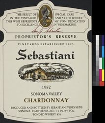 Nouveau Sebastiani 1980 Northern California gamay beaujolais : the first wine of the vintage ; harvested by hand October 1980 ; bottling began Nov. 14, 1980 ; fresh, dry and fruity [signed] Sam J. Sebastiani ; alcohol 11.4% by vol