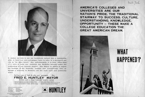 "What Happened?" Fred E. Huntley, Mayoral Candidate, 1967 Campaign Handout