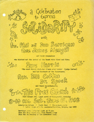 Celebration to Express Solidarity with Frs. Phil and Dan Berrigan, Rev. James Mengel, and their companions, June 15, 1968