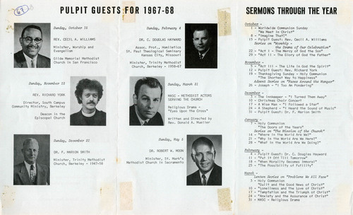 Pulpit Guests for 1967-68, Trinity Methodist Church, Rev. Richard York