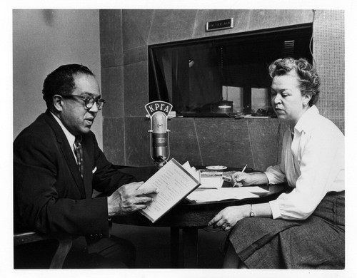 Langston Hughes with Eleanor McKinney at KPFA, 1958