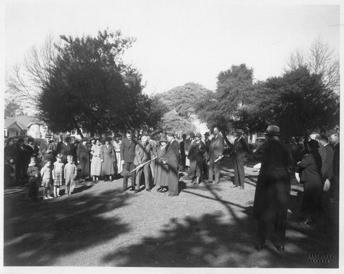 Mayor Ament breaking ground for the North Berkeley Branch library, July 21, 1936