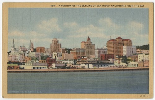 A portion of the skyline of San Diego, California from the bay