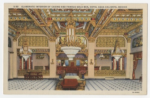 Elaborate interior of casino and famous gold bar, Hotel Agua Caliente, Mexico