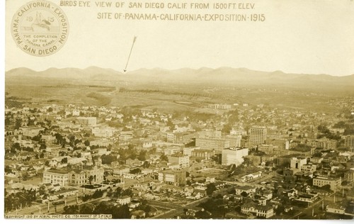 Birds-eye view of San Diego Calif. from 1,500 ft. elev., site of Panama-California Exposition, 1915