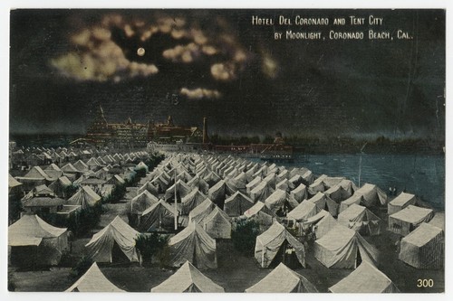 Hotel del Coronado and Tent City by moonlight, Coronado Beach, Cal