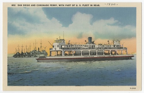 San Diego and Coronado ferry, with part of U.S. fleet in rear