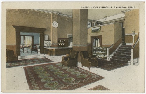 Lobby, Hotel Churchill, San Diego, Calif