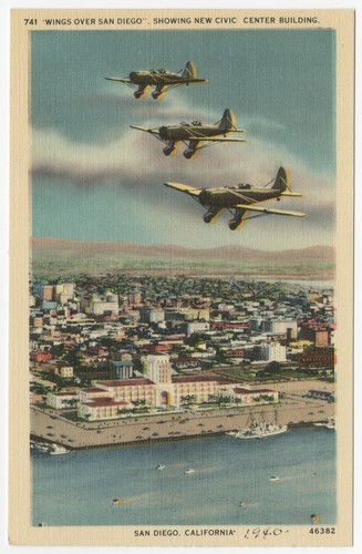 "Wings over San Diego", showing new Civic Center building, San Diego, California