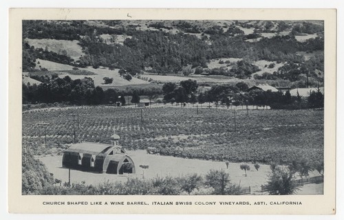 Church shaped like a wine barrel, Italian Swiss Colony Vineyards, Asti, California