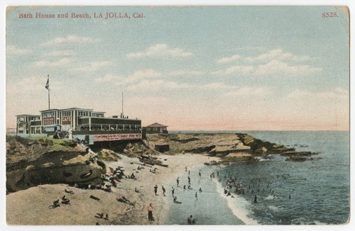 Bath house and beach, La Jolla, Cal