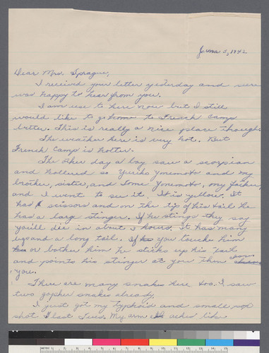 Letter from Dorothy Sakuri to Claire D. Sprauge, 6-5-42