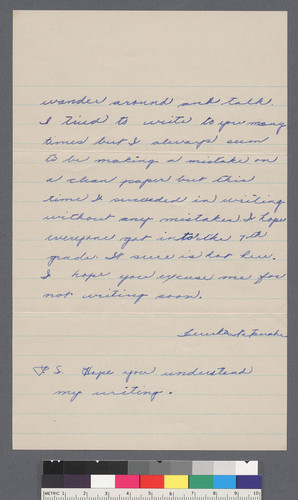 Letter from T. Watanabe to Claire D. Sprauge