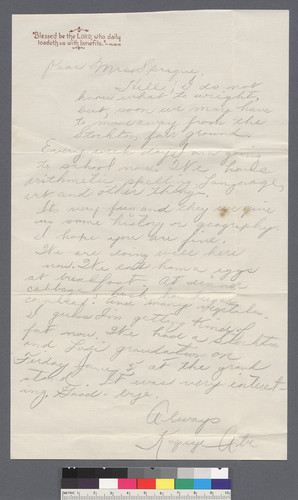 Letter from Kazuye Abe to Claire D. Sprauge