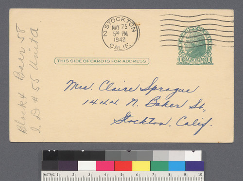 Postcard from Mrs. H. Itaya to Claire D. Sprauge, 5-25-42