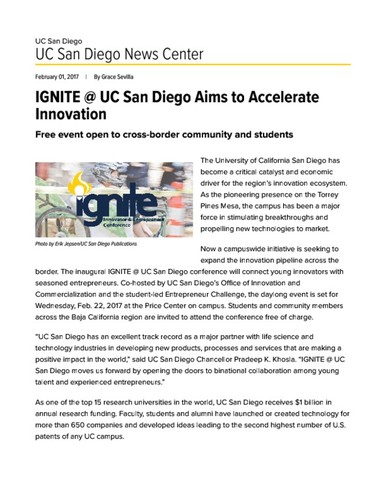 IGNITE @ UC San Diego Aims to Accelerate Innovation