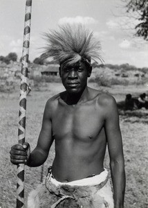 The chief Mwenekandala wearing the Royal Barge (Nalikwanda) paddler's dress