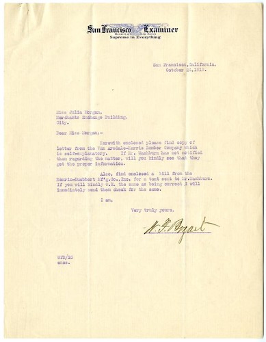 Letter from W.F. Bogart to Julia Morgan, October 24, 1919