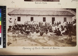 Group outside church at opening ceremony, Boera, Papua New Guinea, ca. 1890