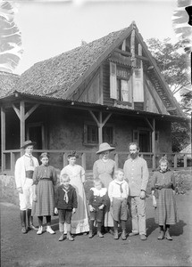 Missionary families in front of house, Masama, Tanzania, ca.1907-1920