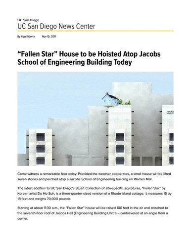 “Fallen Star” House to be Hoisted Atop Jacobs School of Engineering Building Today