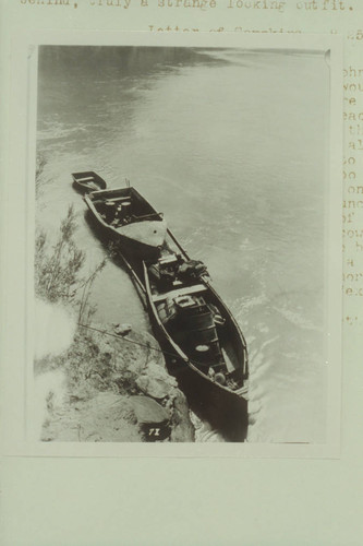 Tandem rig of motor boats towing a 10-ft. fold-flat boat. Colorado River between Moab and The Junction