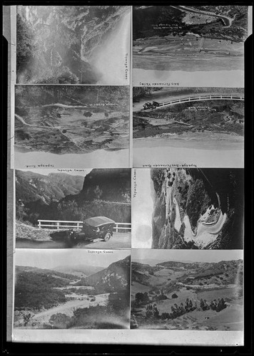 Eight photographs of Topanga Canyon Road, with views towards the San Fernando Valley, Topanga, circa 1923-1928