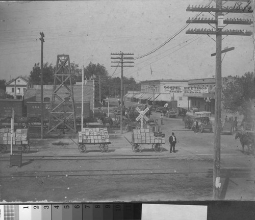 Melons are shipped on the railroad from Turlock, California, circa 1910