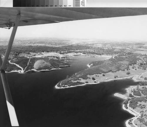 Aerial photograph of Comanche Dam northeast of Turlock, California, circa 1972