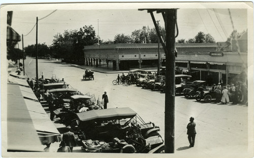 Automobiles parked along East Main Street, Turlock, California, circa 1925