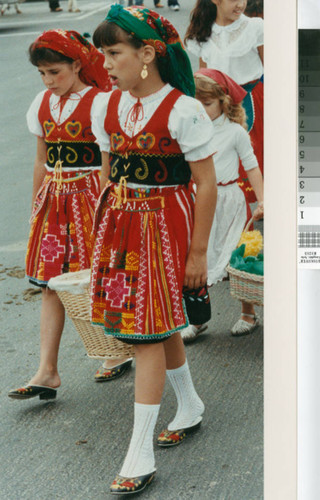 Young girls participate in a Portuguese American celebration near Turlock, California, circa 1985