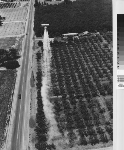 A crop duster at work, circa 1970