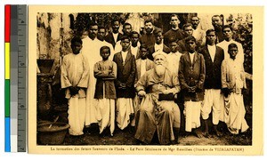 Boys and men with their missionary teacher, Vishakhapatnam, India, ca.1920-1940