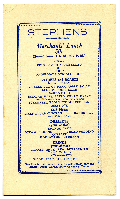 Stephens' Restaurant menu