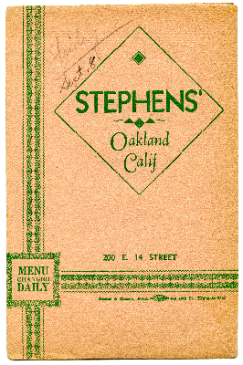 Stephens' Restaurant menu