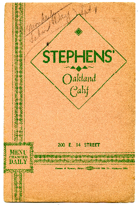 Stephens' Restaurant menu