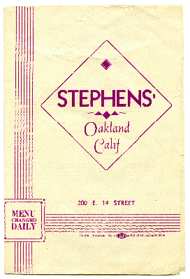 Stephens' Restaurant menu