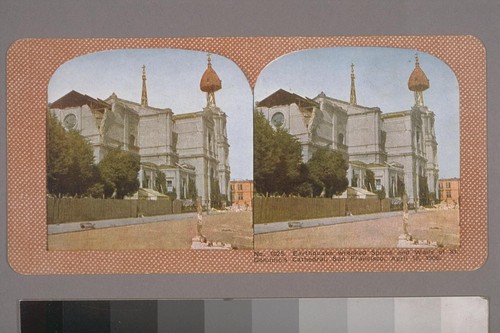 Earthquake wrecked Spires and Walls of St. Dominic's Cathedral, San Francisco, April 18, 1906