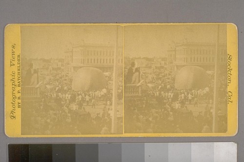 (Balloon Ascension from Hunters St. Stockton, July 4th, 1876; on verso)